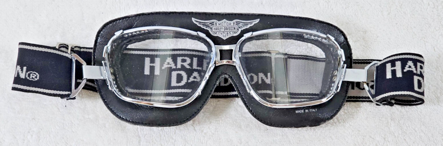 Vtg Harley Davidson Goggles Leather Motorcycle Made Italy Securottic HMS Chrome
