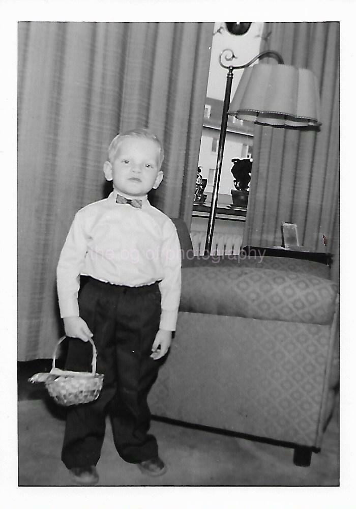 Vintage FOUND FAMILY PHOTO bw  Original EASTER BOY Snapshot 09 14 T