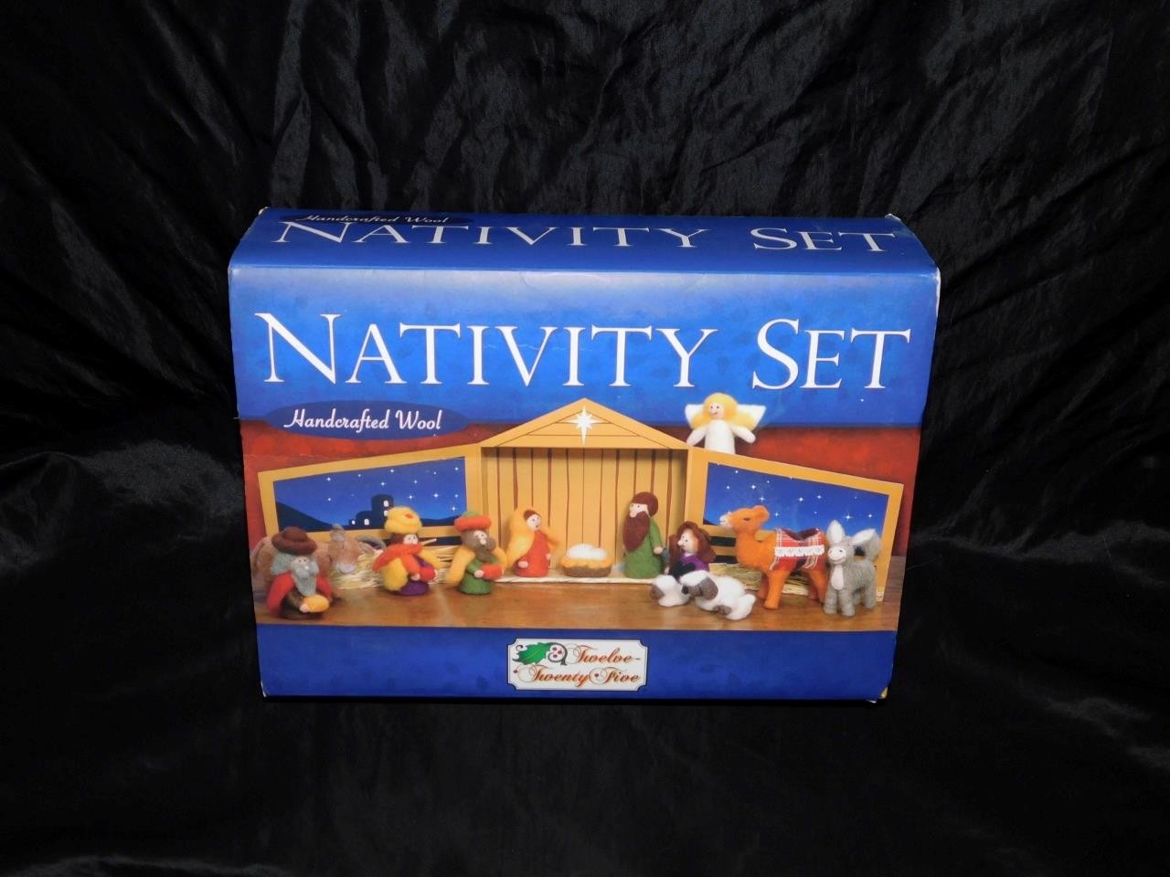 Twelve Twenty Five Christian Felted Wool Nativity Set Handcrafted Dolls Manger