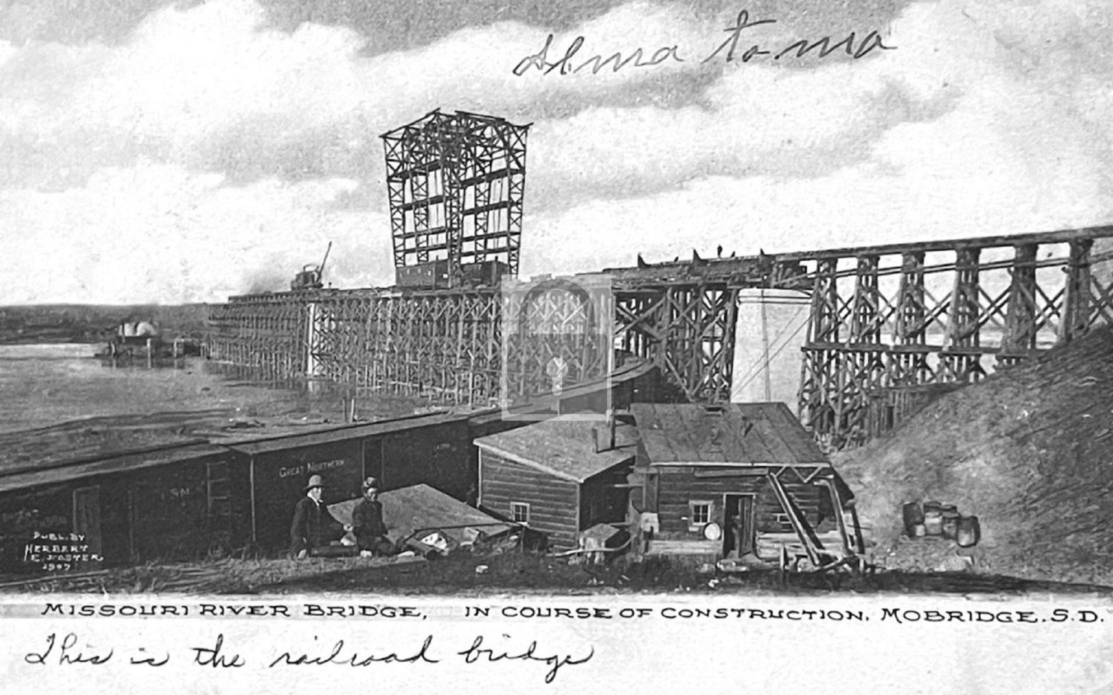 Missouri River Railroad Bridge Construction Mobridge South Dakota SD - Reprint