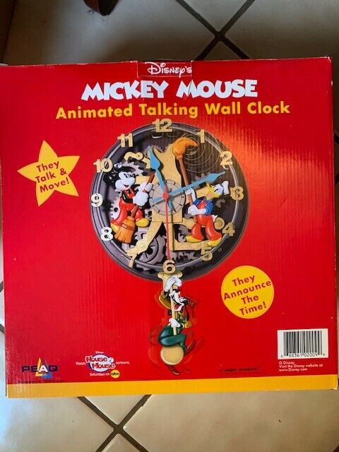 Disney Animated Talking Wall Clock Mickey Mouse, Donald, Goofy BRAND NEW in Box
