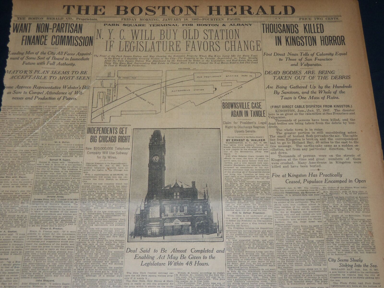 1907 JANUARY 18 THE BOSTON HERALD - THOUSANDS KILLED IN KINGSTON HORROR - BH 325