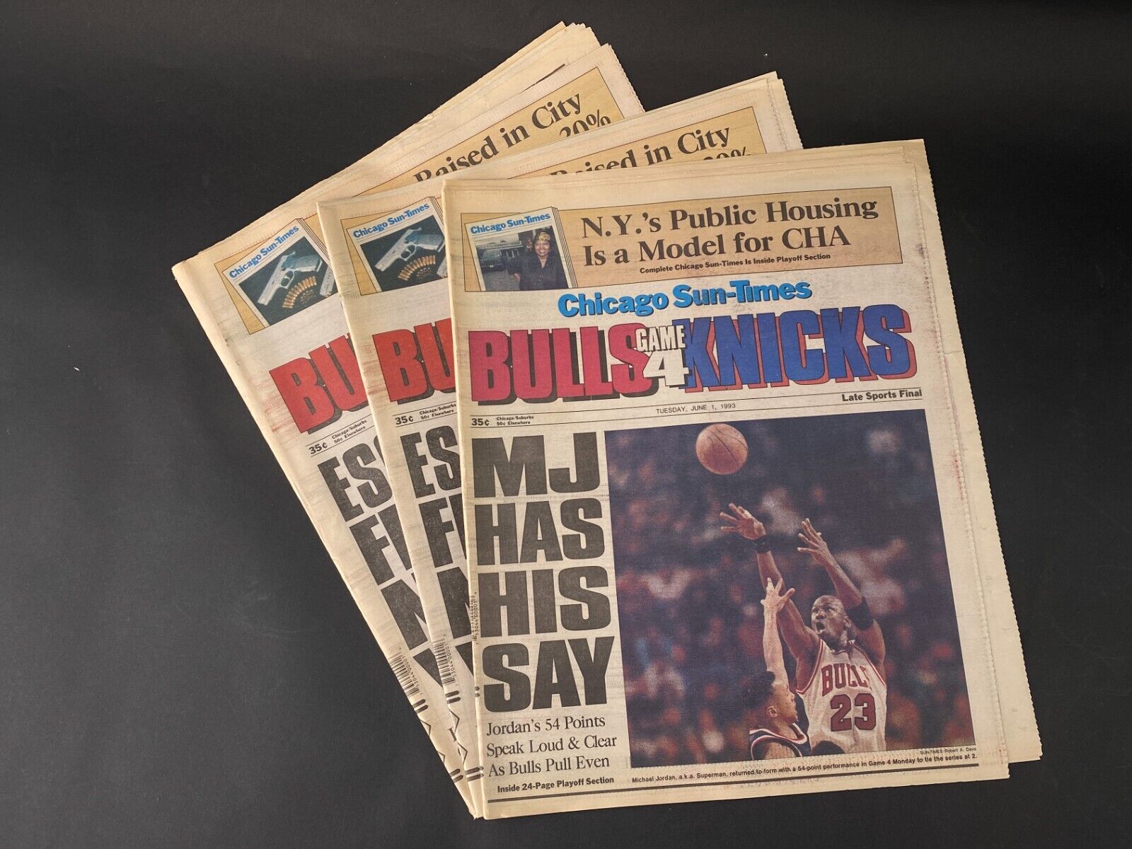 Vtg  June 1 1993 Chicago Sun-Times Bulls Knicks Game 4 and 5 Newspaper Lot of 3