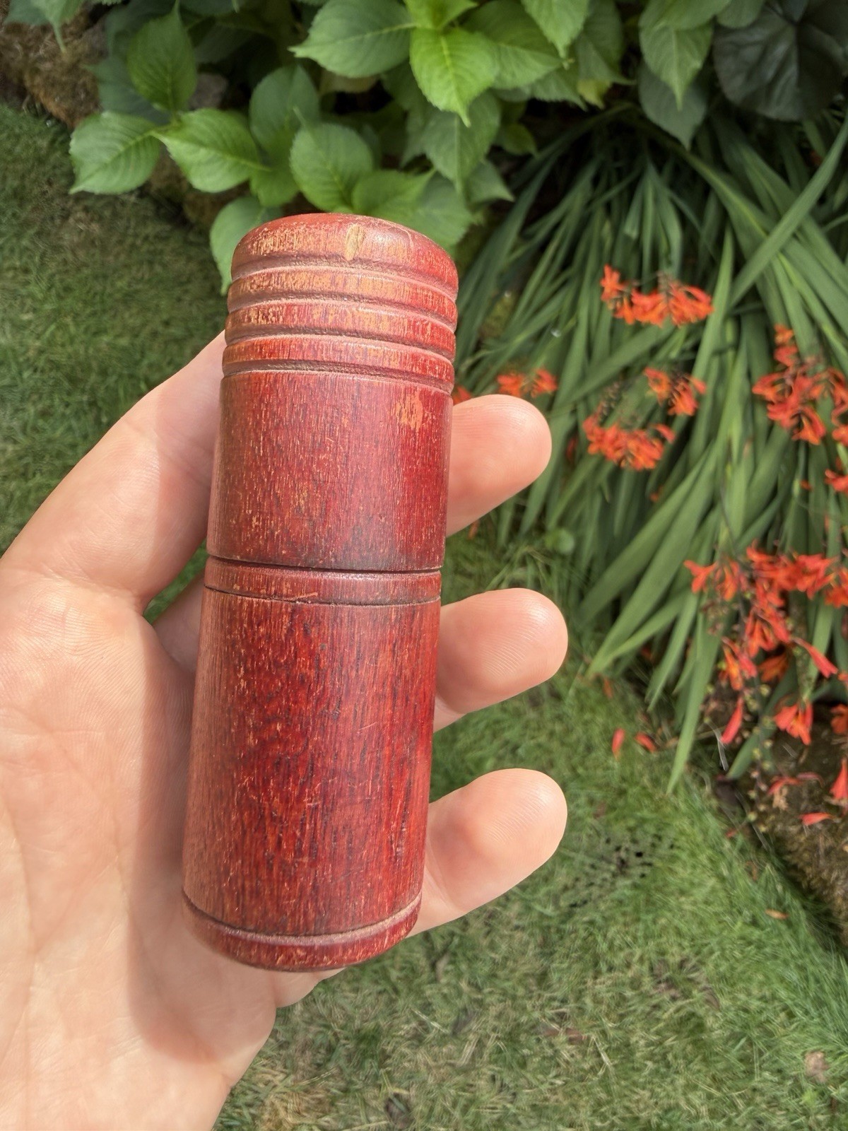 Antique Turned Wood Treenware Storage Travel Traveling Container Treen Lidded