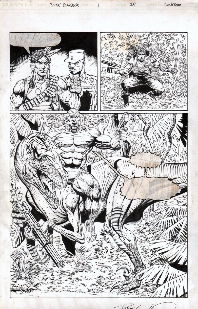TUROK Dinosaur Hunter Yearbook #1 pg 29 Valiant Comics Dave Cockrum Original Art TUROK Dinosaur Hunter Yearbook #1 pg 29 Valiant Comics Dave Cockrum Original Art