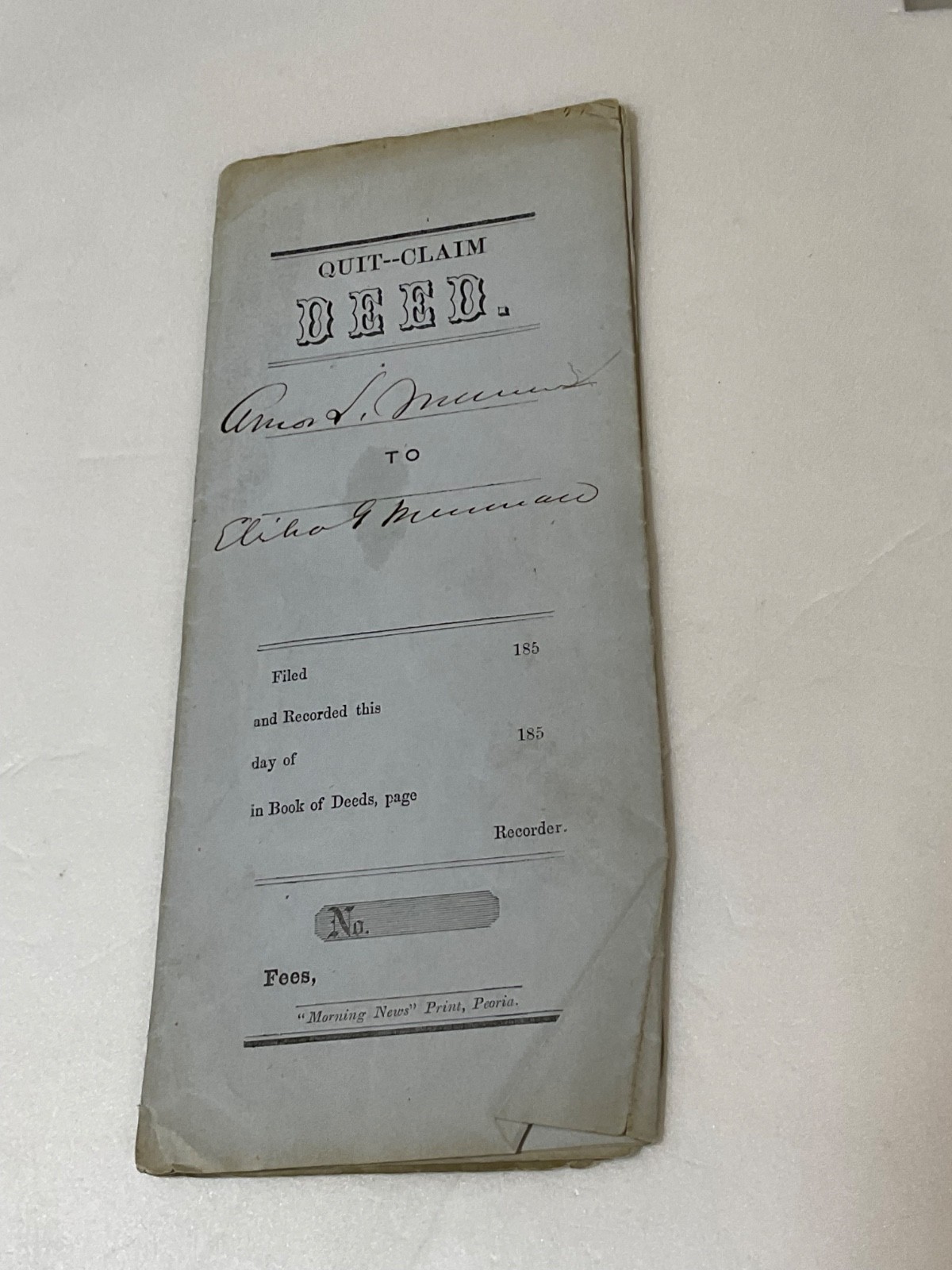 PEORIA ILLINOIS 1856 LAND DEED QUITCLAIM DETAILED VILLAGE OF PEORIA 2000$ PEORIA ILLINOIS 1856 LAND DEED QUITCLAIM DETAILED VILLAGE OF PEORIA 2000$