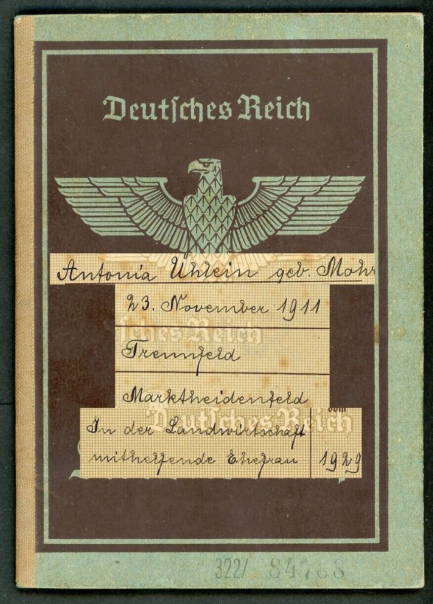 German WW2 Arbeitsbuch 2nd Pattern Work Book Farmer\'s Wife 27 Year Old Woman