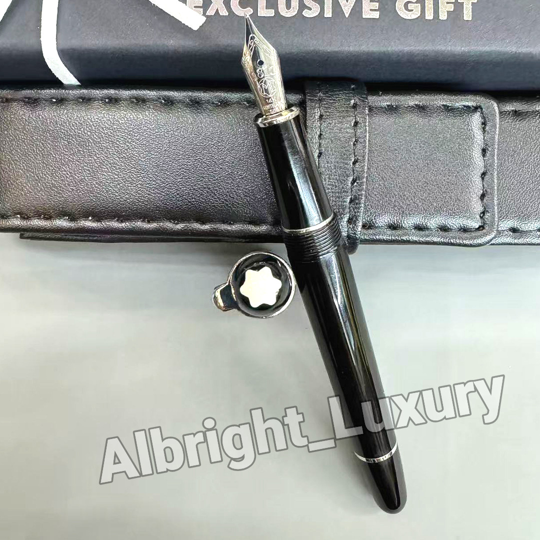 MONTBLANC Meisterstück 145 Black Fountain Pen Silver Trim w/ Case