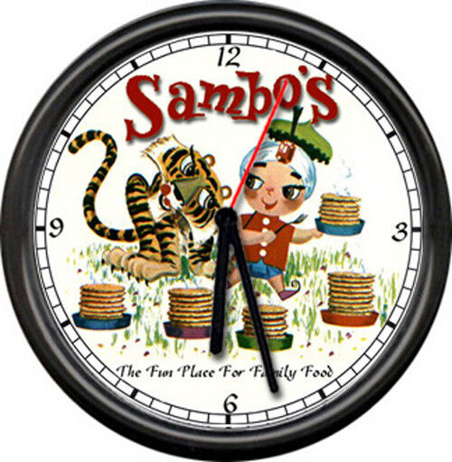 Sambo's Restaurant Pancake Tiger India Boy Diner Style Sign Black Rim Wall Clock