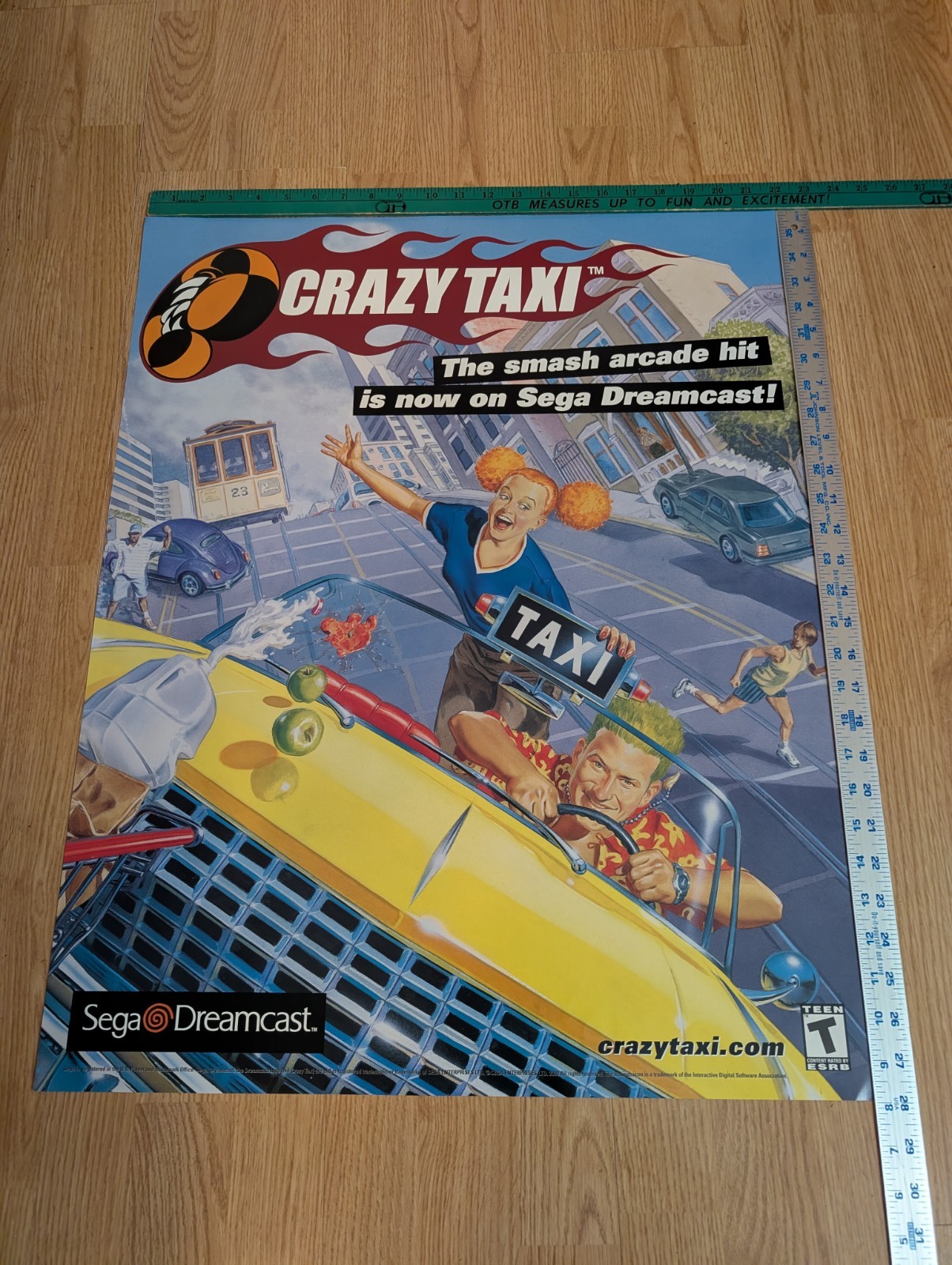 Vintage 2000 Crazy Taxi Sega Dreamcast 22x28 Promo Poster Store Display