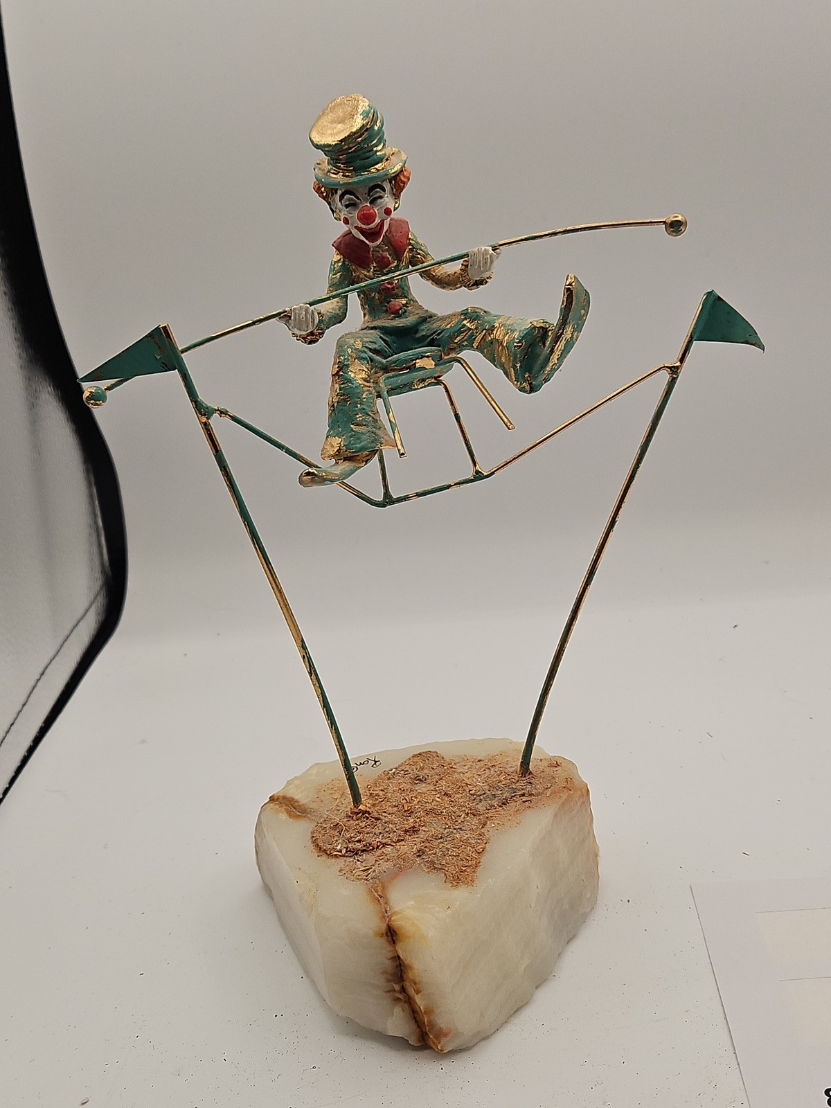 Ron Lee Signed Clown Acrobat Trapeze Sculpture on Stone Base Vintage