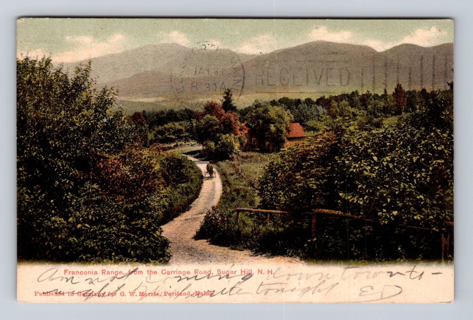 Sugar Hill NH-New Hampshire, Franconia Range, Carriage Rd Vintage c1907 Postcard