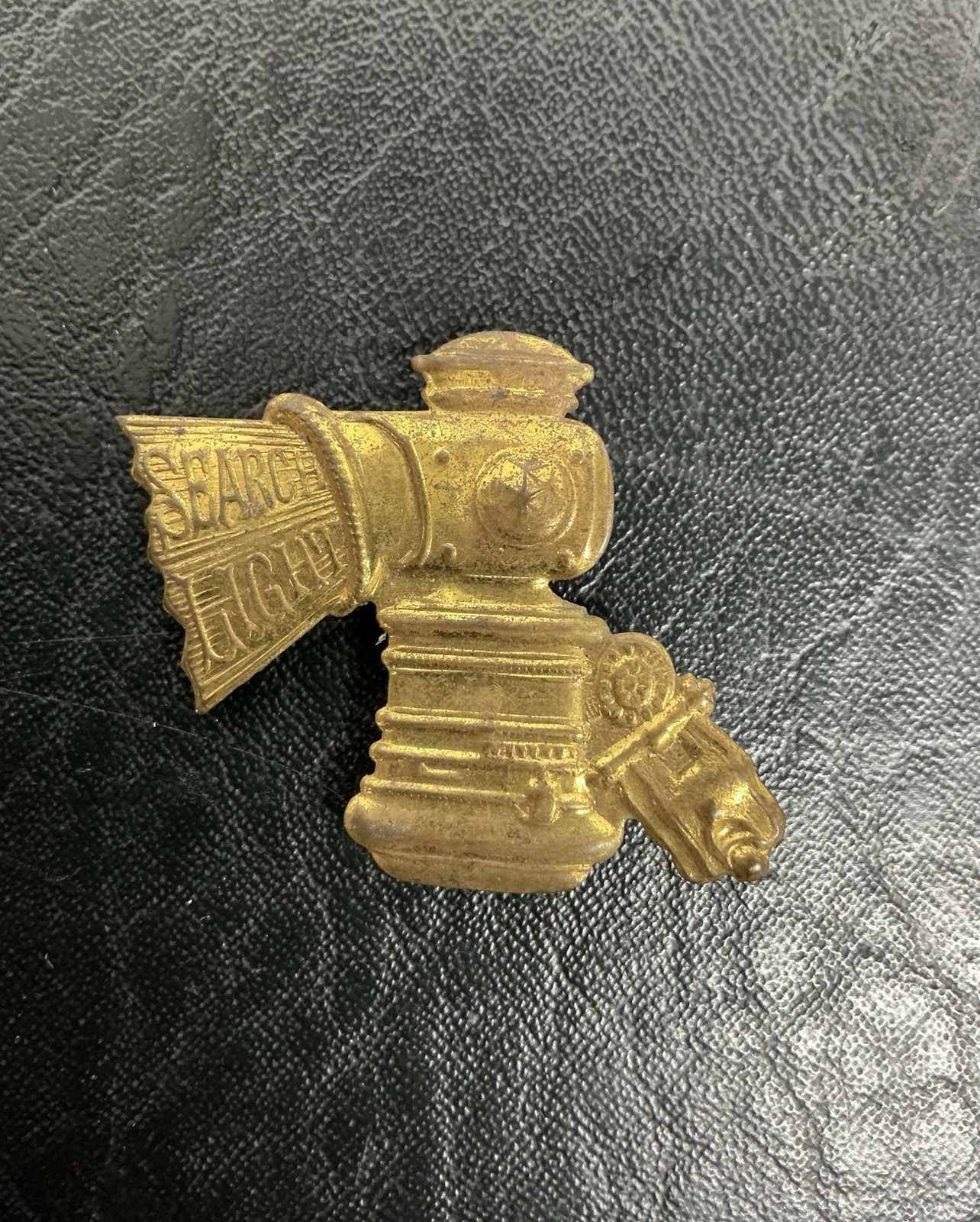 Antique Search Light Bicycle Lamp Pin Intact Fastener Original Brass Patina