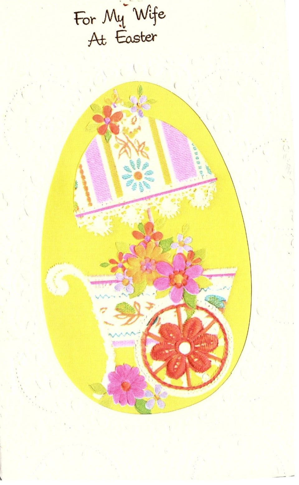 Vintage Easter Card FOR MY WIFE AT Embossed Egg Shape Window Die cut floral