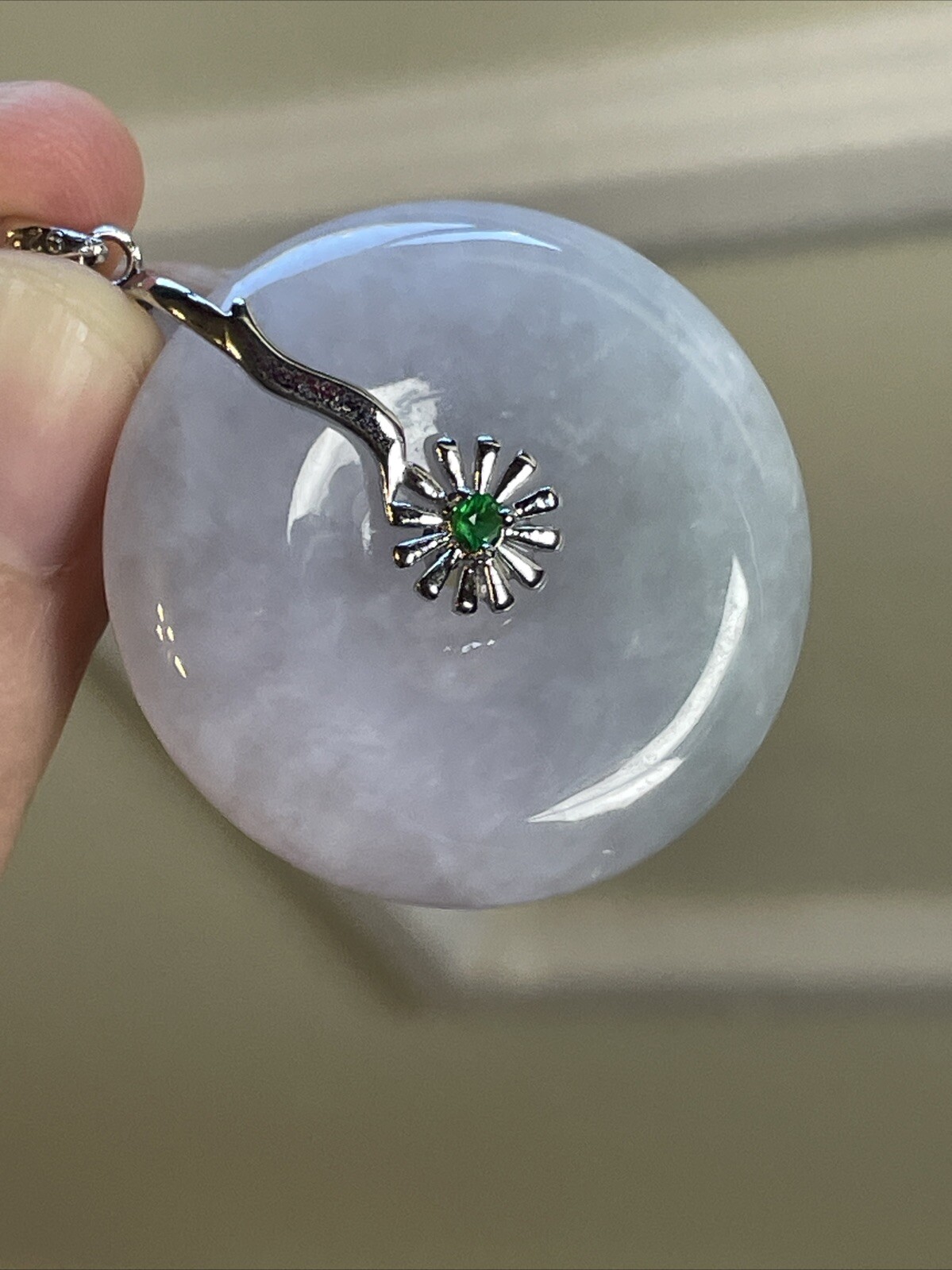 Genuine Grade A Burma Jadeite Jade 純天然翡翠A貨 老坑冰紫羅蘭平安扣 种水极好 纯银镶嵌 S925 帶國檢證書