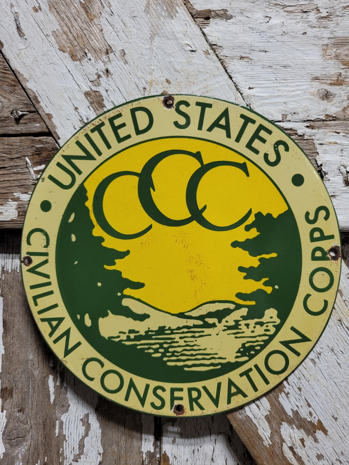 VINTAGE UNITED STATES CIVILIAN CONSERVATION CORPS PORCELAIN SIGN OLD CCC FOREST