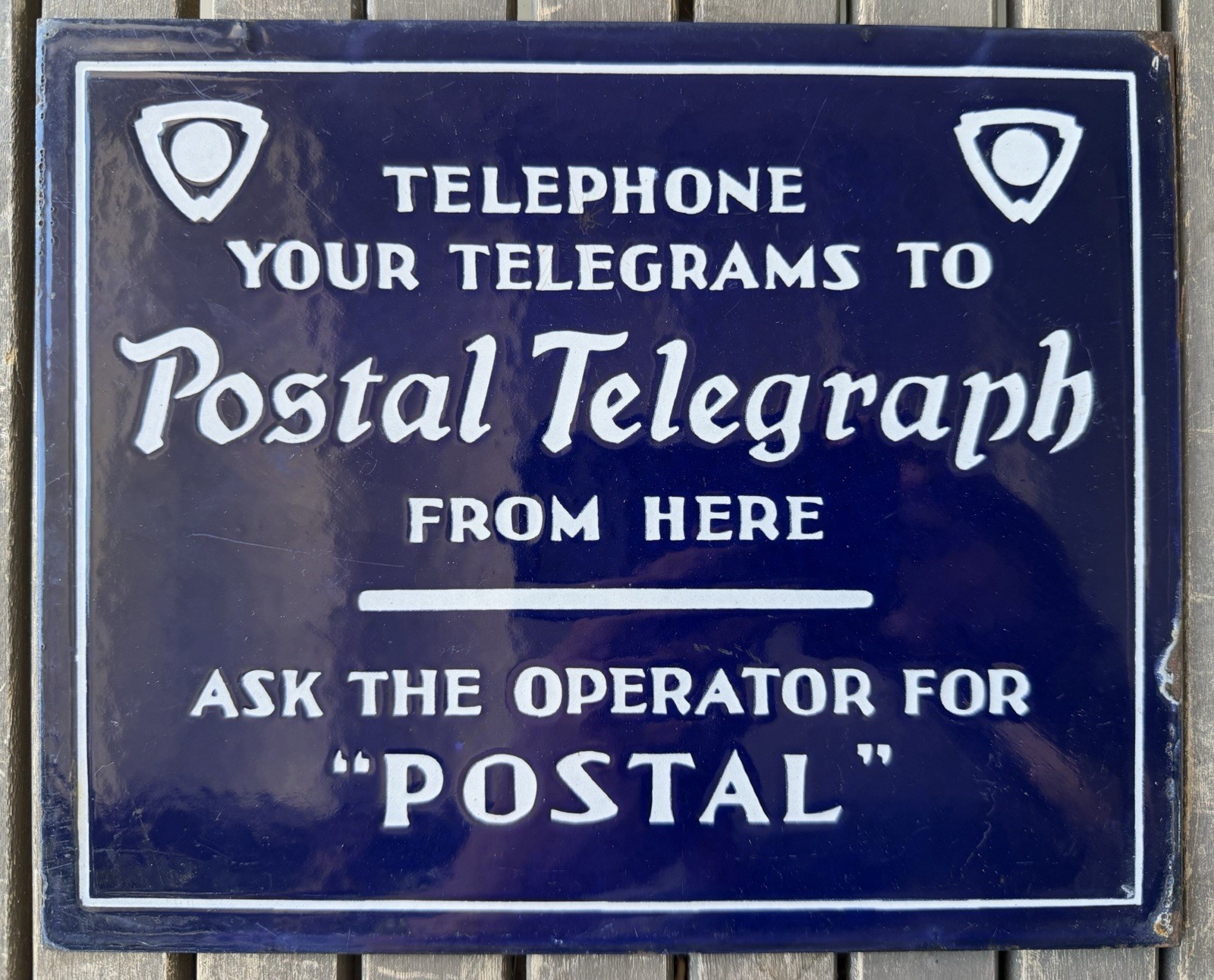 Antique 1930s Postal Telegraph DSP Porcelain Flange Sign 8.5x10.5 Original