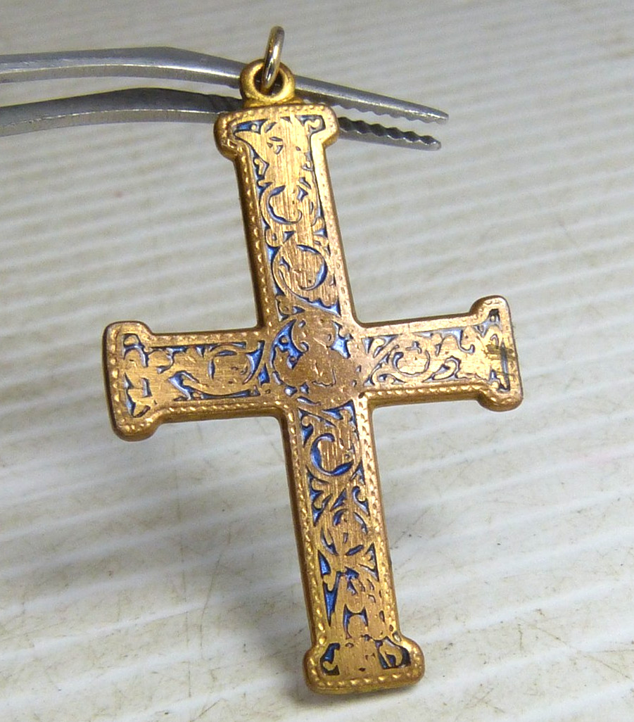 Vintage 1985 MMA Museum Copy Of Ancient Art Cross Pendant Blue Enamel