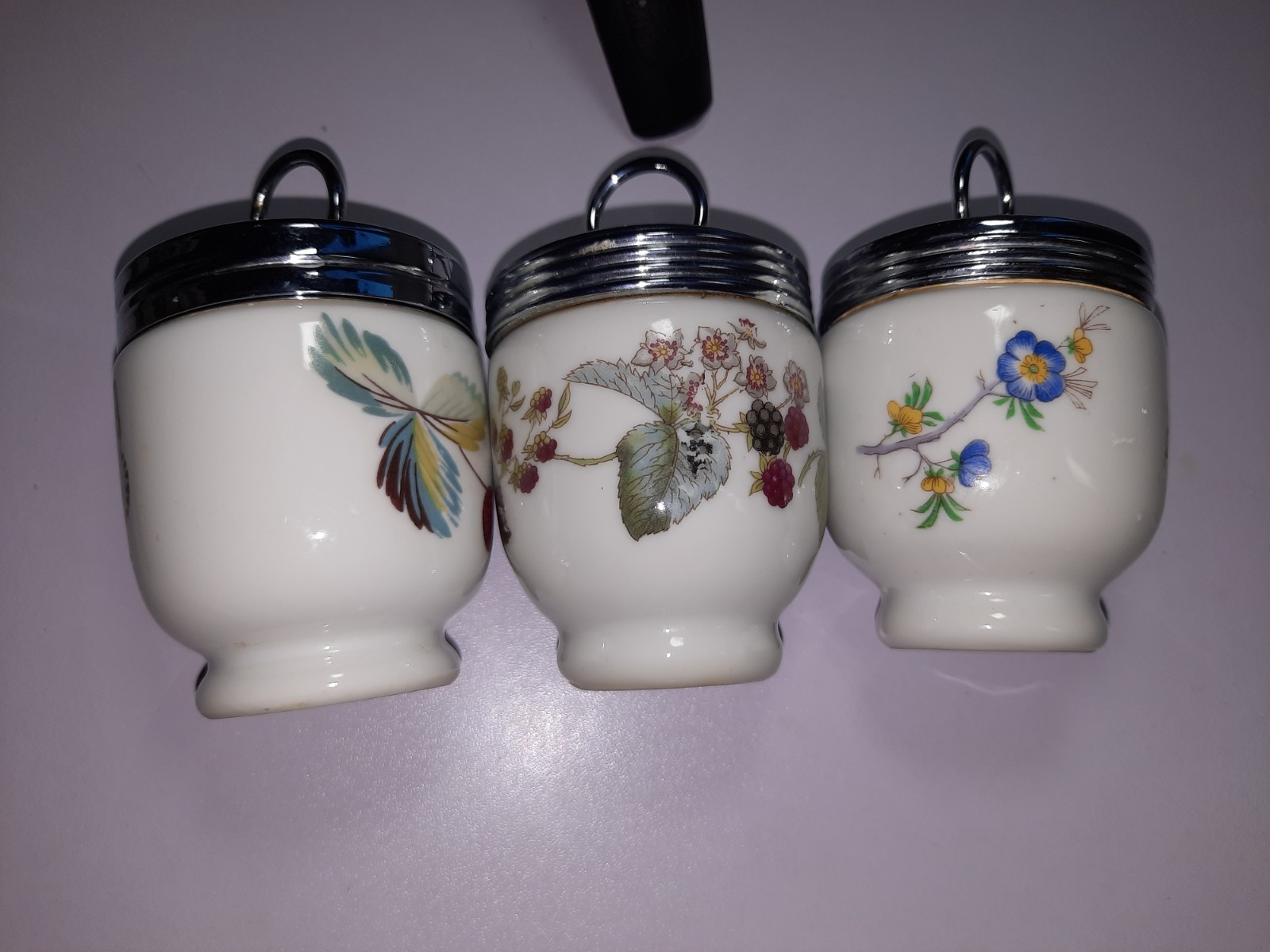 Vintage Royal Worcester Evesham Berry Florals Butterfly King Egg Coddler Lot ×3