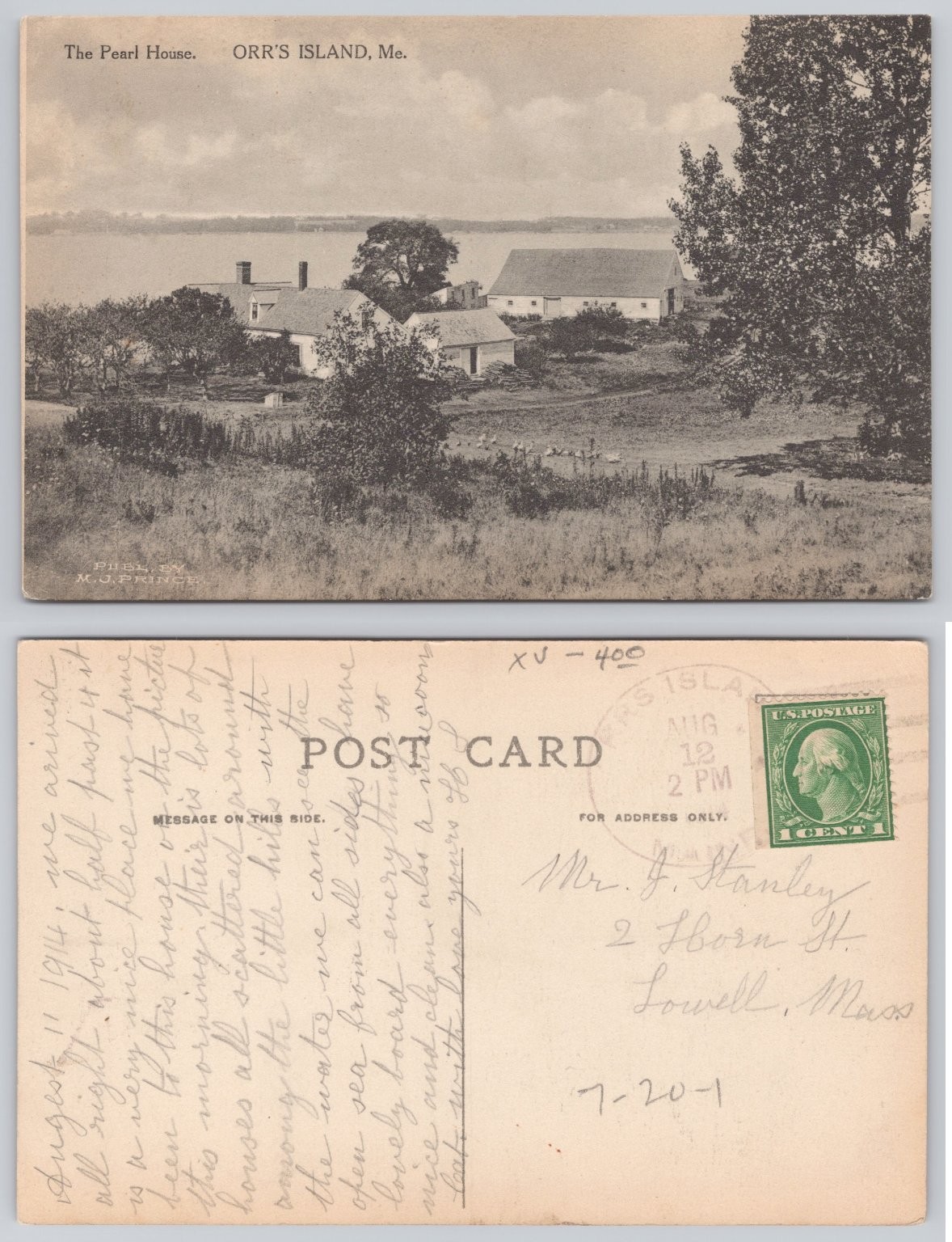 The Pearl House Orr\'s Island, Maine Postcard 1914 M.J. Prince