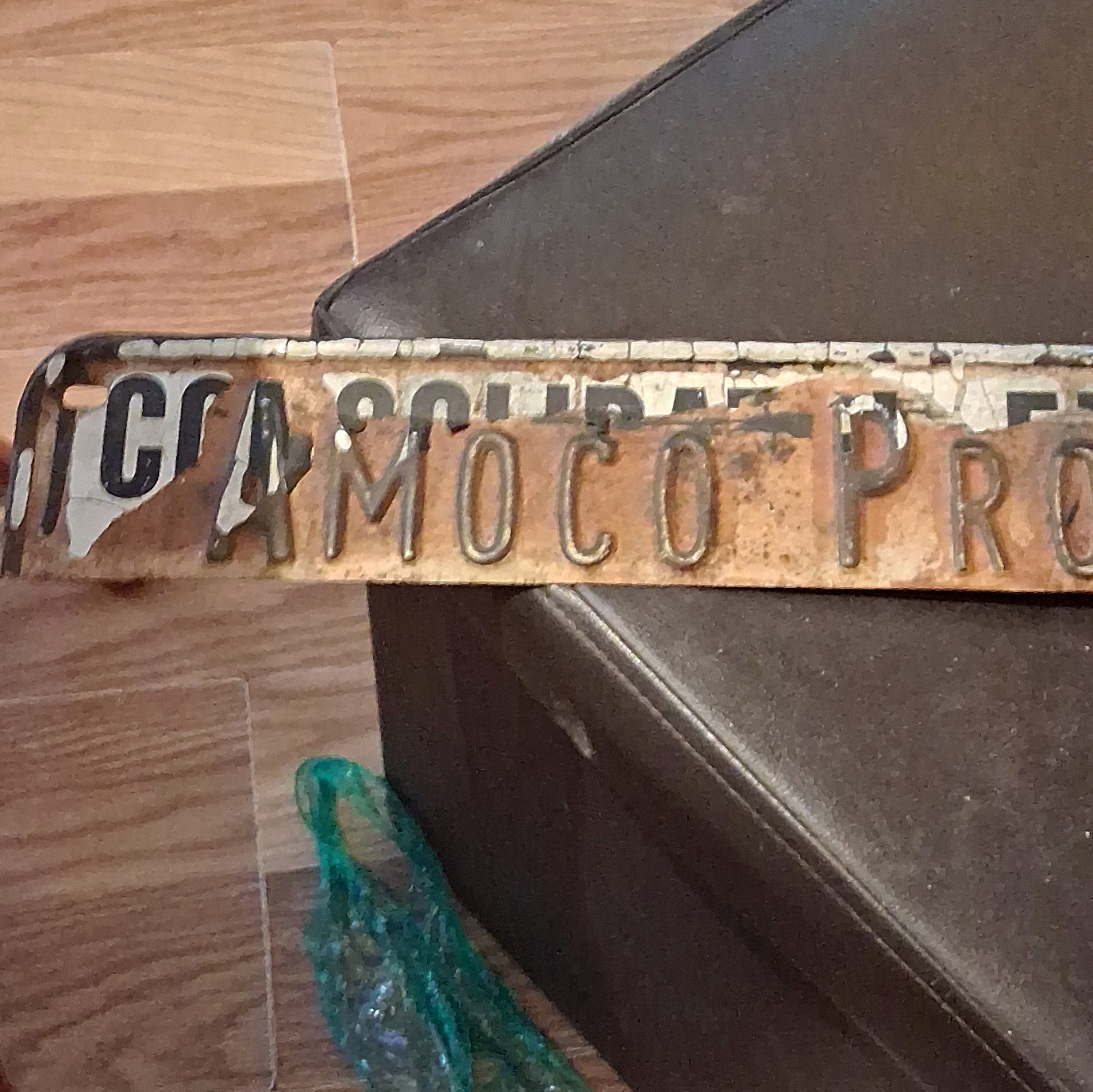 Amoco Vintage Production Company Gas & Oil Metal Advertising Sign White Brown