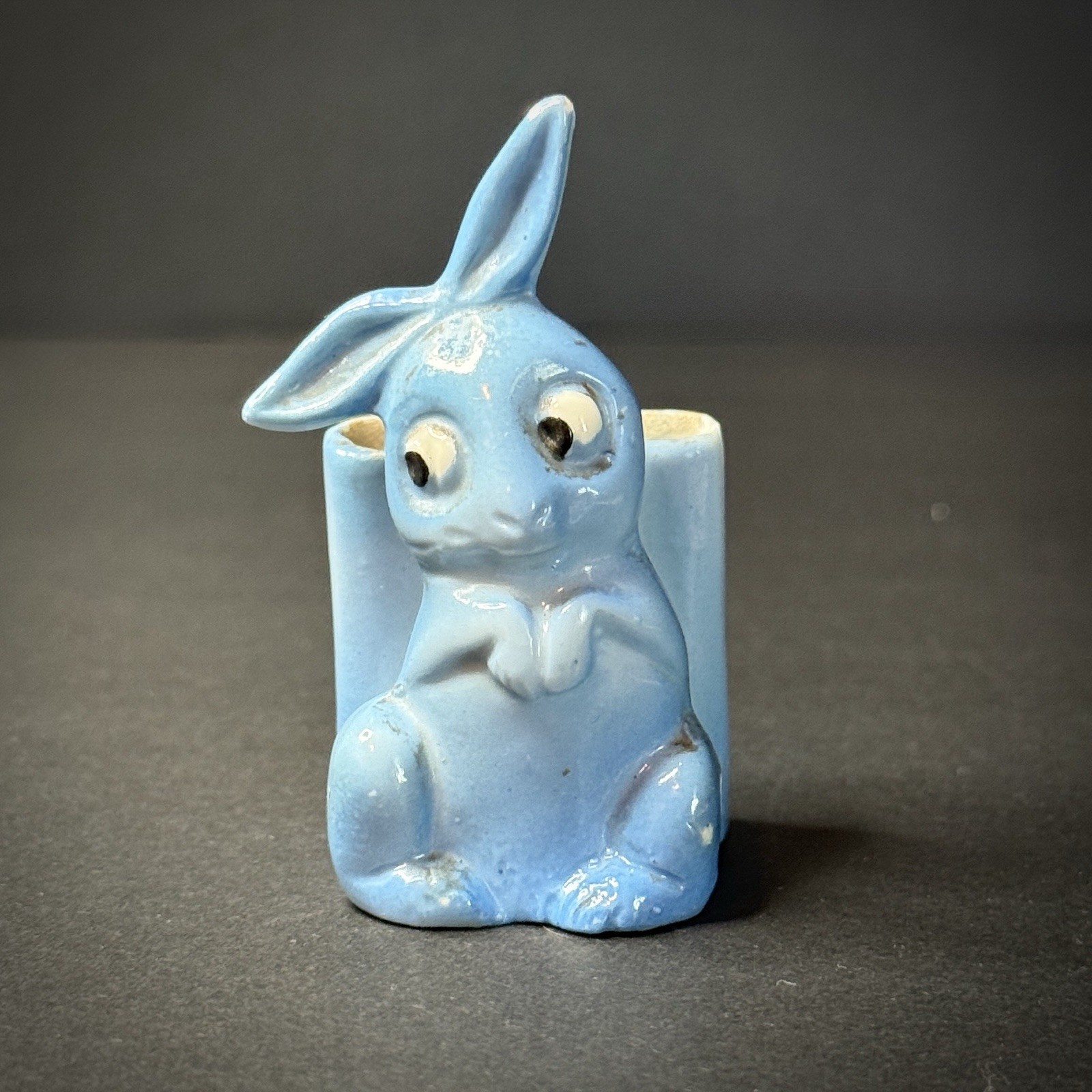 Vintage Anthropomorphic Blue Bunny Rabbit Toothpick Holder Pottery #15674