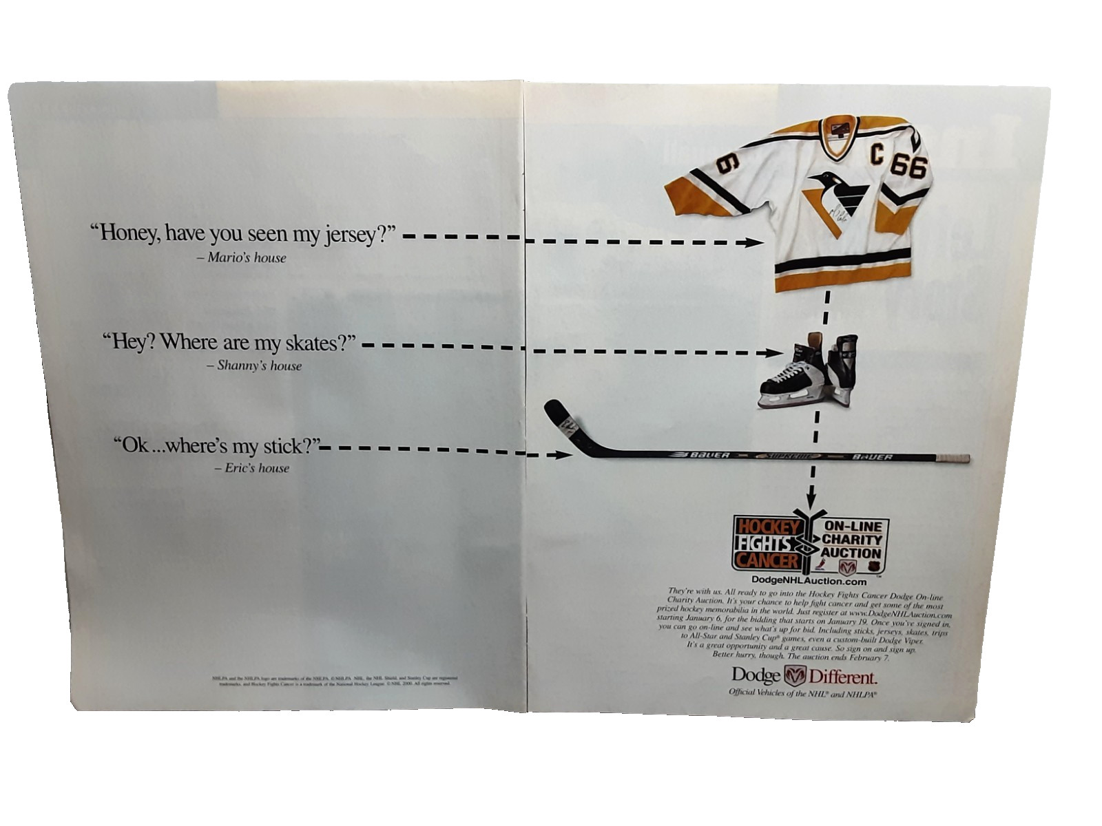 Mario Lemieux NHL Hockey Fights Cancer 2000 Print Ad Dodge Charity Auction