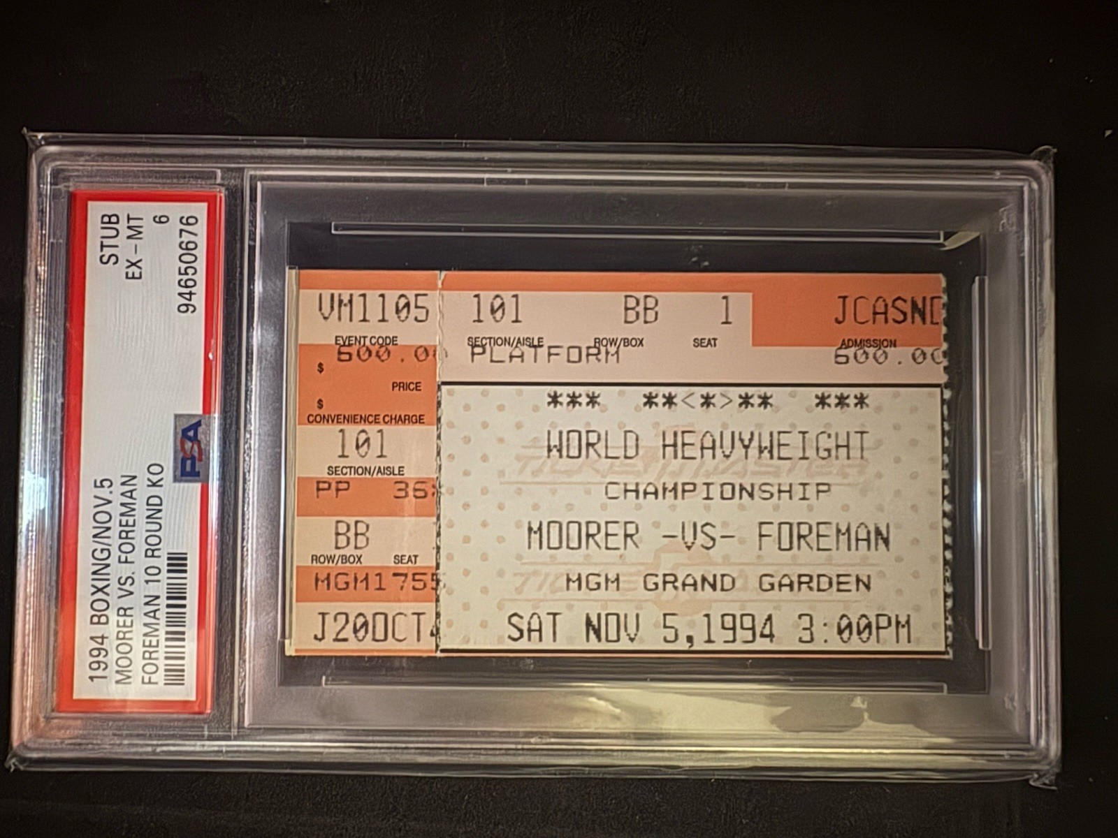 GEORGE FOREMAN vs MOORER 1994 LEGENDARY TITLE FIGHT TICKET PSA 6 GEORGE FOREMAN vs MOORER 1994 LEGENDARY TITLE FIGHT TICKET PSA 6
