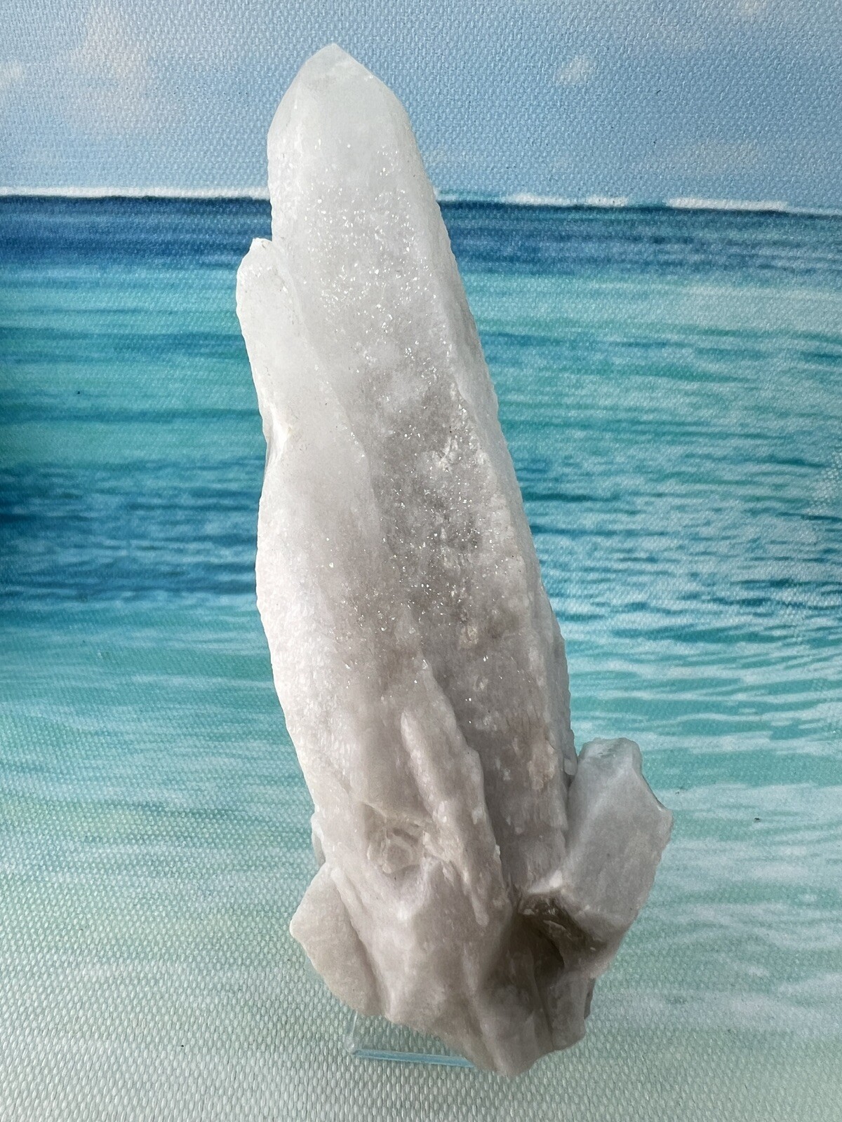 109G Natural Candle Quartz Reiki Crystal Cluster Specimen Shiny Tower+Stand