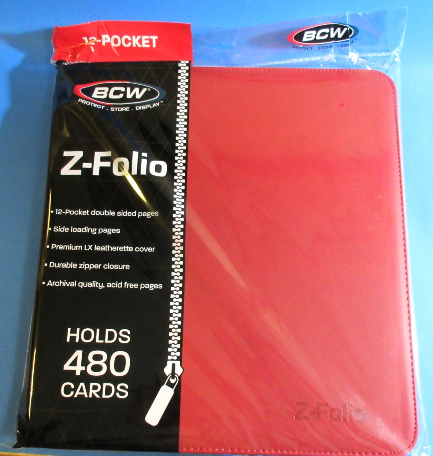 ZIPPER PORTFOLIO, RED GAMING Z-FOLIO 12-POCKET LX ALBUM, HOLDS 480 CARDS