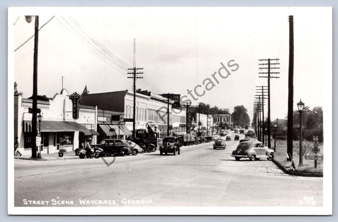 K64/ Waycross Georgia RPPC Postcard c1940s Street Scene Stores Cline  302