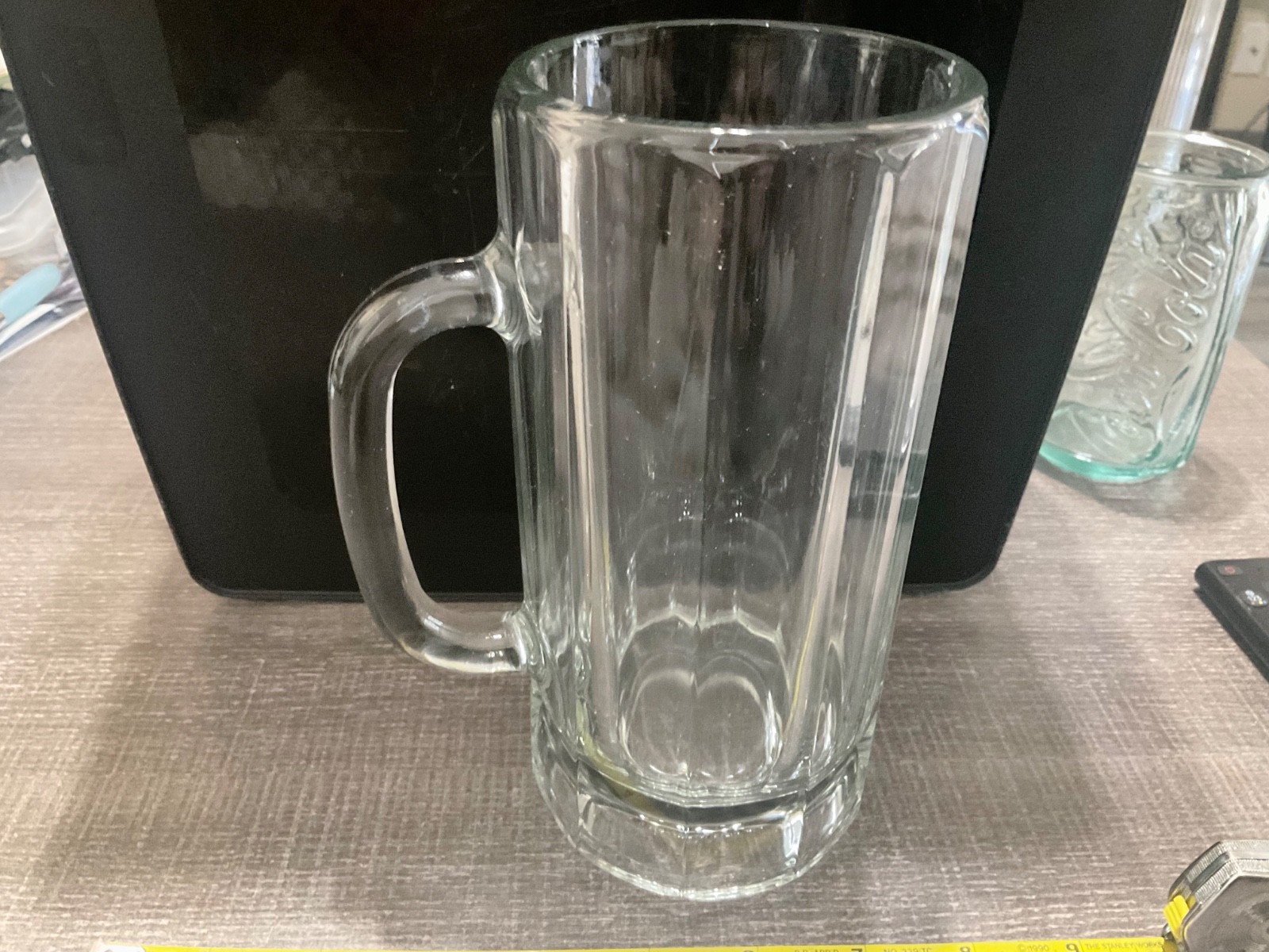 VTG Retro 6-Panel Beer Stein Mug Heavy Clear Glass 18 oz  New