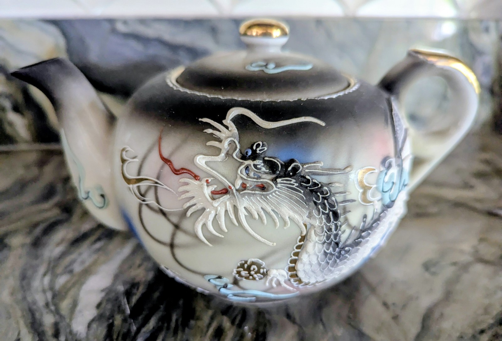 Dragon Tea Set Shofu Occup.Japan Moriage  Relief 15 Pc Teapot Cups Saucers Vases
