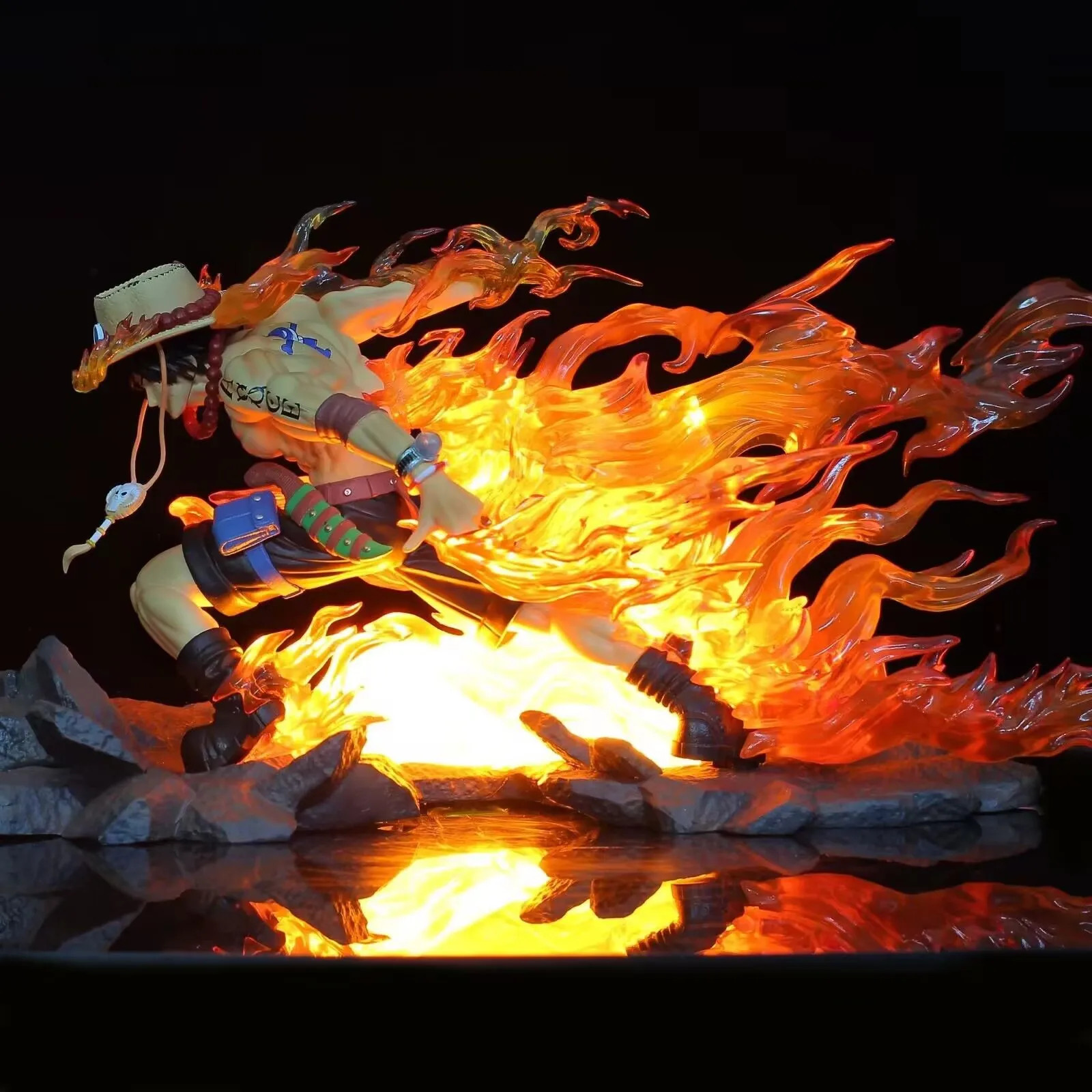 24CM Portgas D Ace Figure One Piece Anime Light Up Statue Collectible Model 2026
