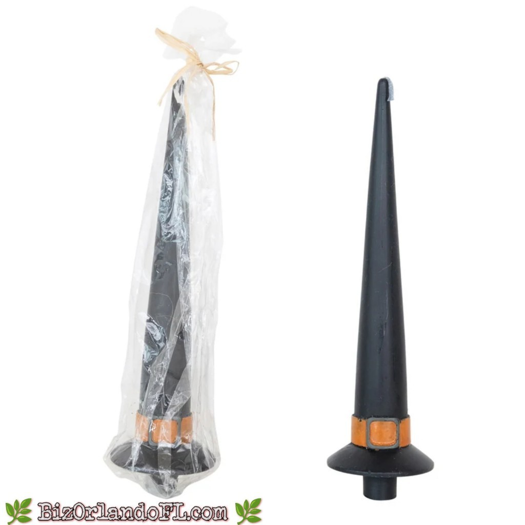 Creative Co-Op Unscented Witch Hat Shaped Taper Candle Black & Orange Individual