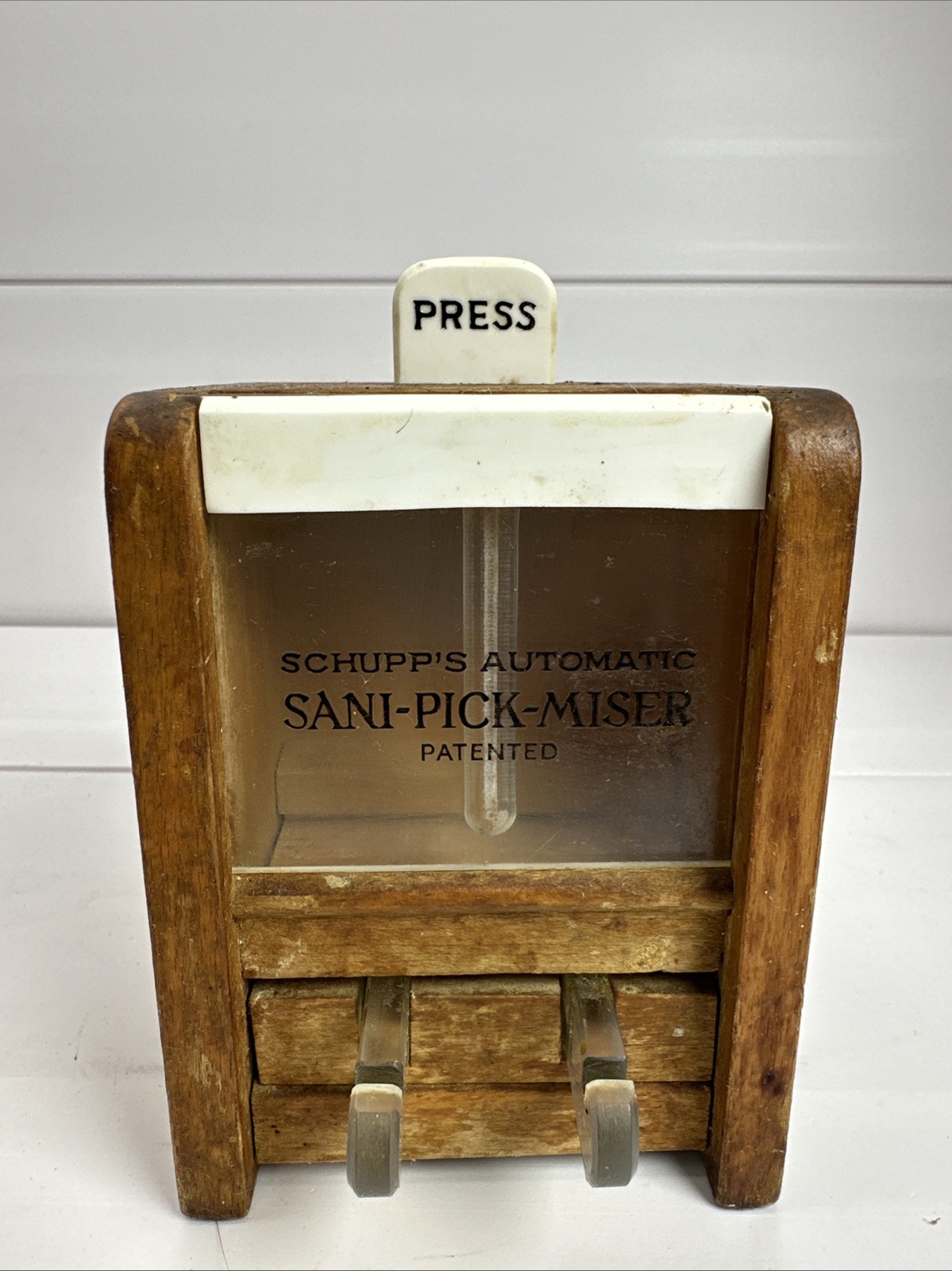 Vintage Toothpick Dispenser Schupp's Automatic Sani-Pick-Miser Wood