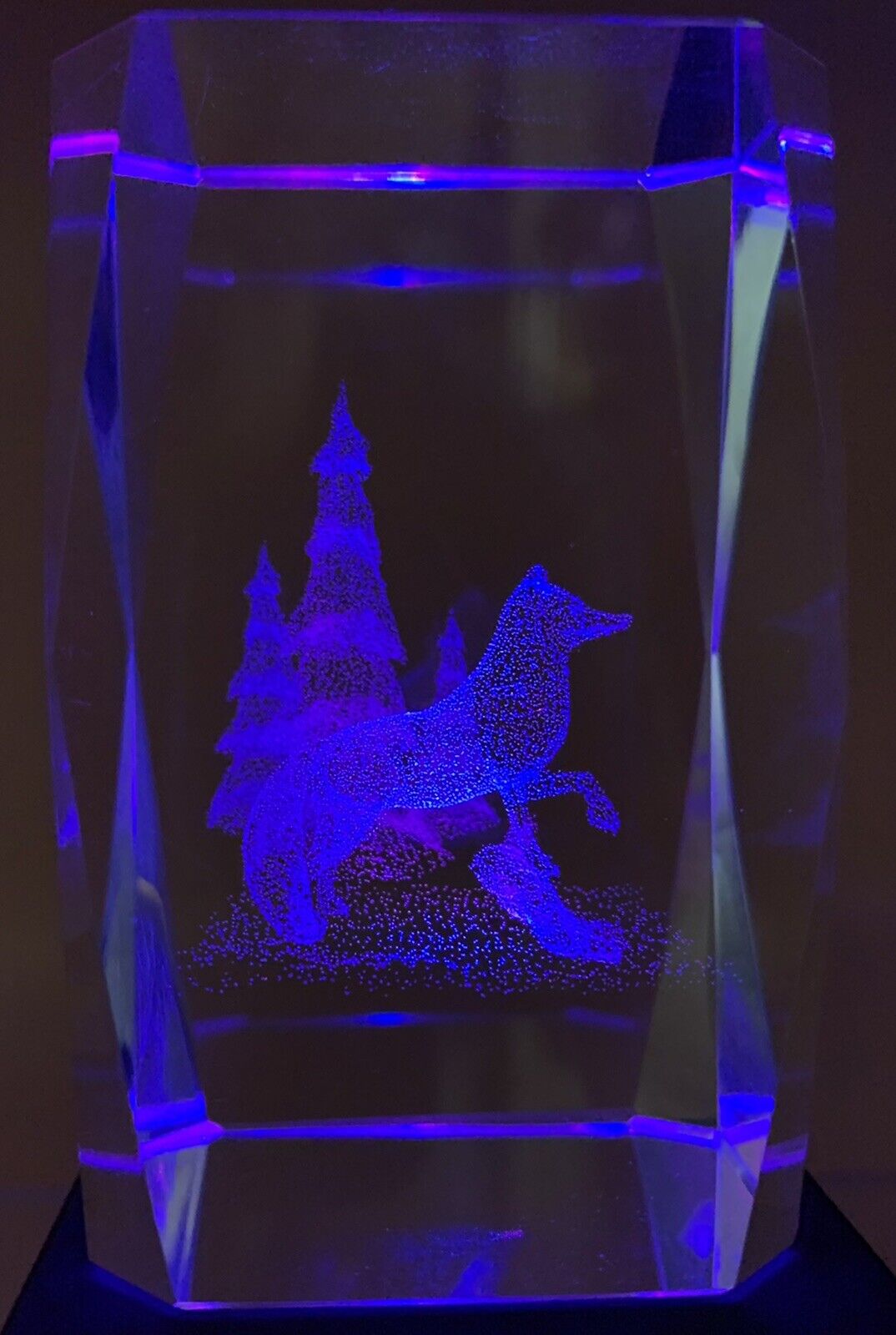 3D Laser Etched Glass Crystal Wolf Dog German Shepherd Animal Cuboid Paperweight
