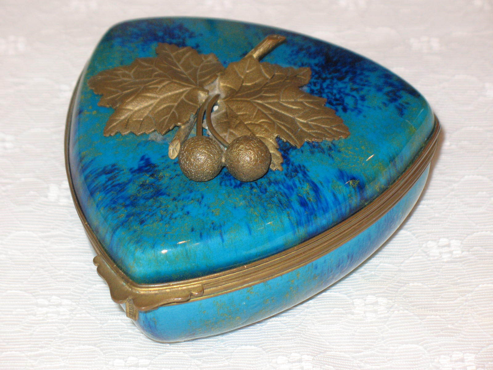 Paul Milet SEVRES Fire Blue Turquoise hinged ceramic porcelain trinket box bowl