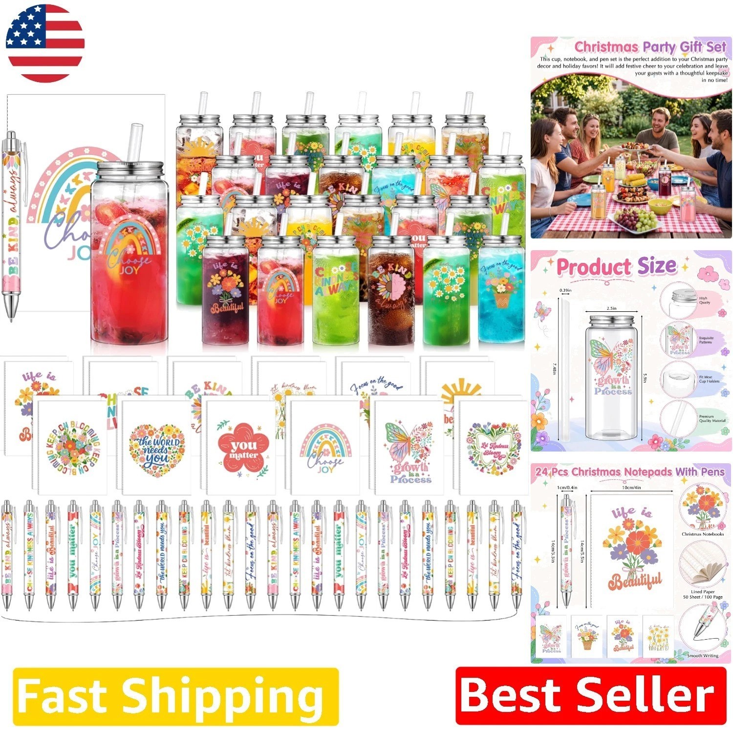Bulk Employee Gifts 72 Pcs Rainbow Floral Cups Notebooks Pens Thank You Set