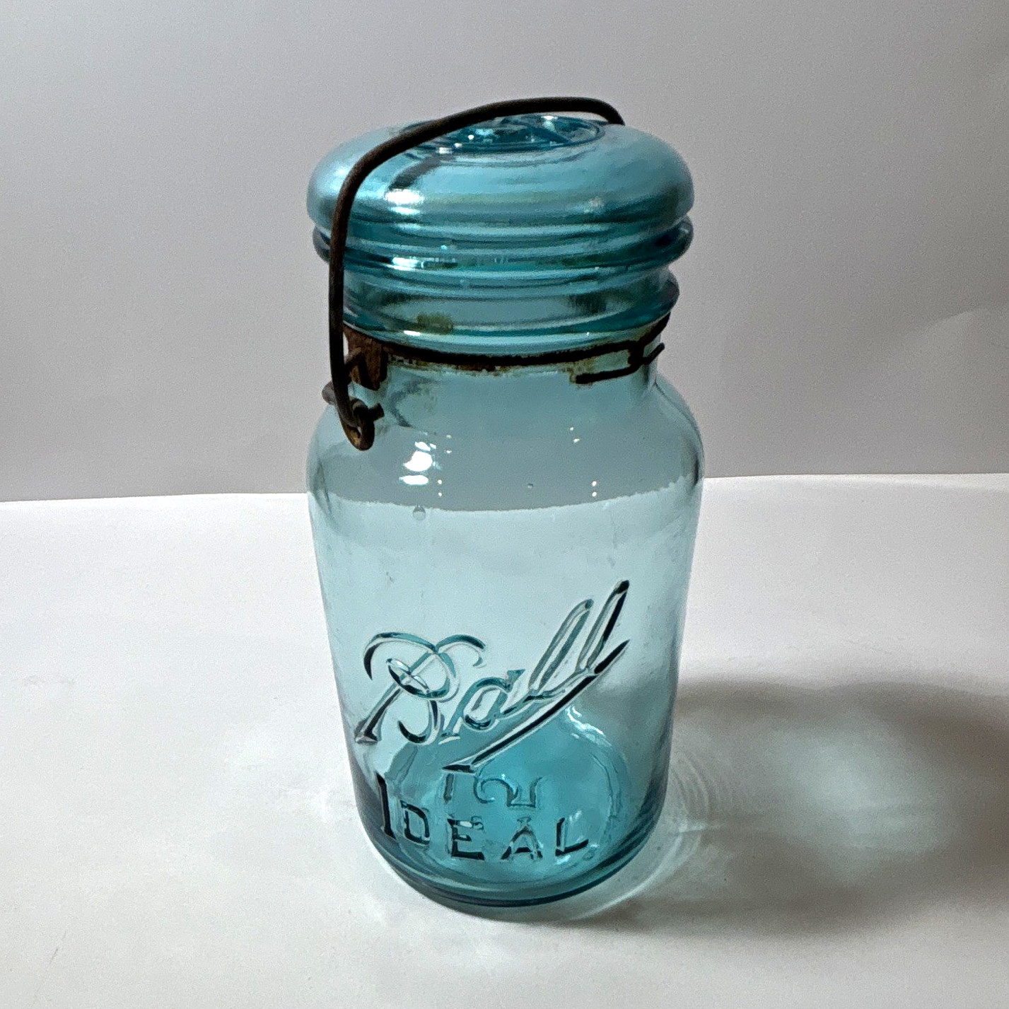 Ball Ideal Blue Glass Jar with Wire Bail Closure and Lid, 1 Quart