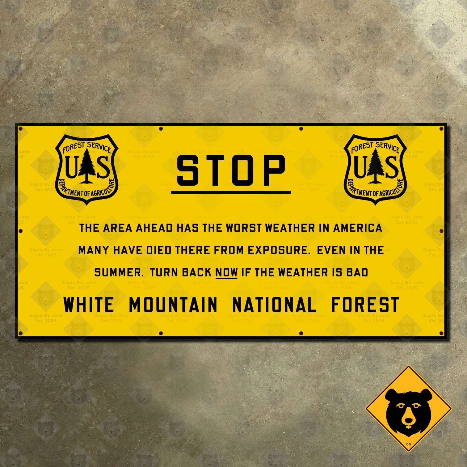 USFS White Mountain National Forest STOP weather sign 1920s New Hampshire 16x8
