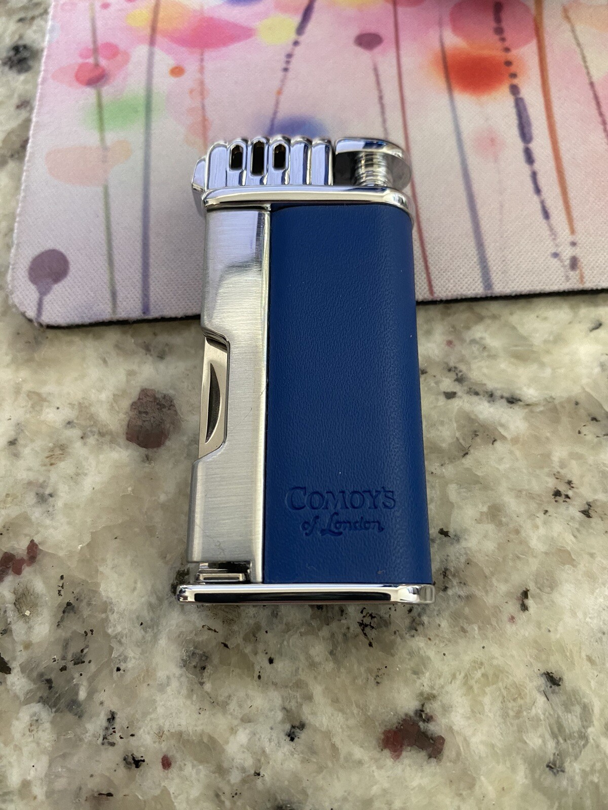 Comoy\'s of London Soft Flame Pipe Lighter and Tools - Blue and Silver - New