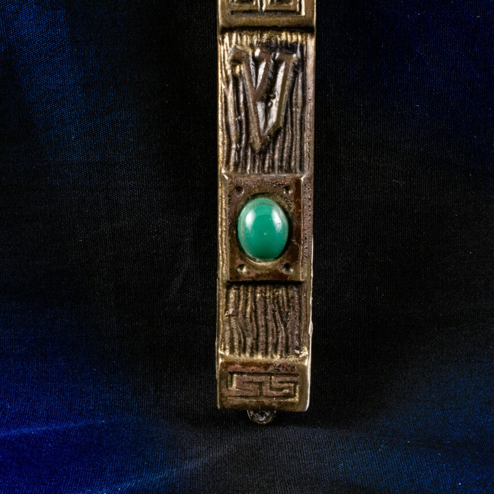 ANTIQUE Brass Silver Malachite Judaism Hebrew Scroll Script Mezuzah