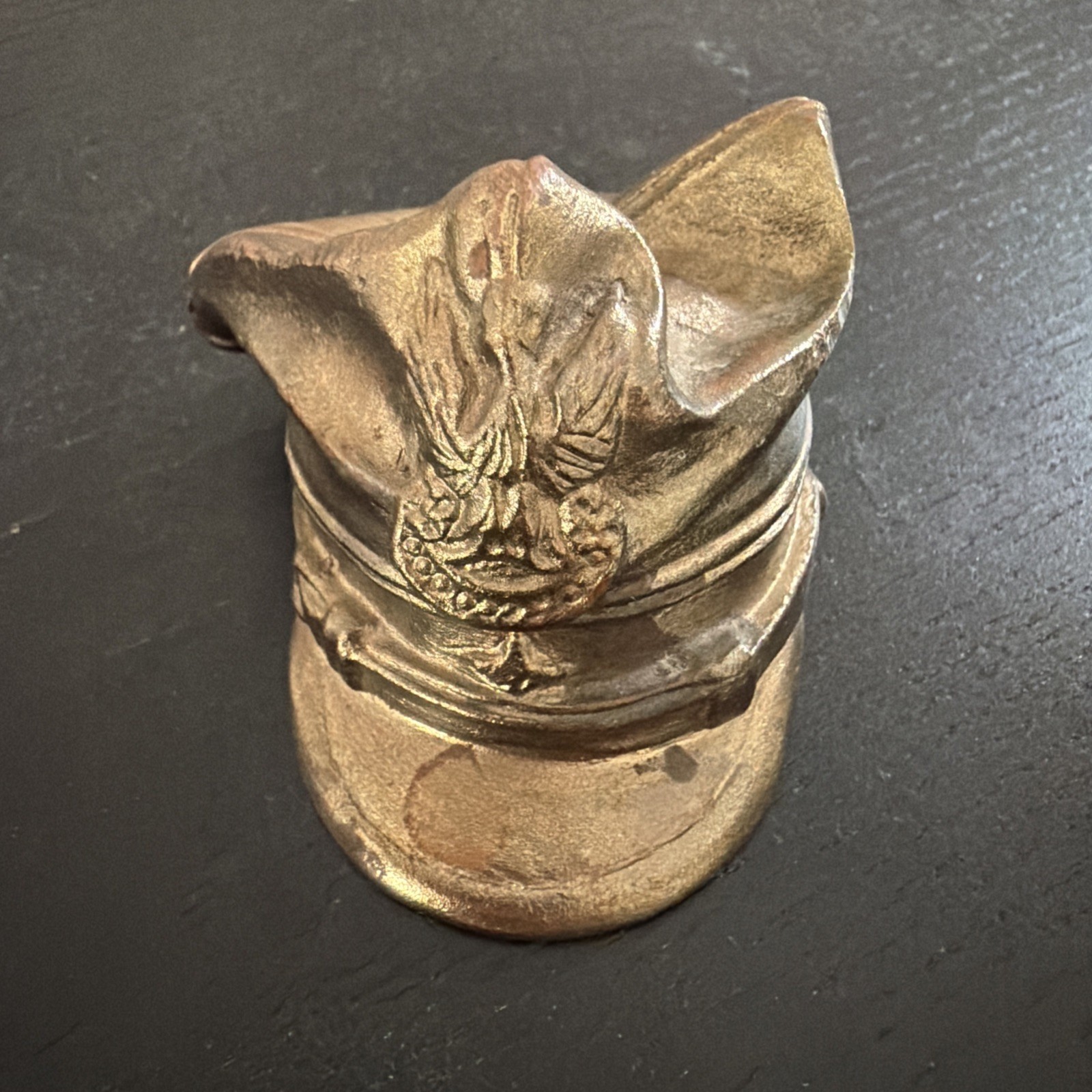 Vintage Brass Tone Military Officer Cap Hat Figurine Decorative Collectible Vintage Brass Tone Military Officer Cap Hat Figurine Decorative Collectible