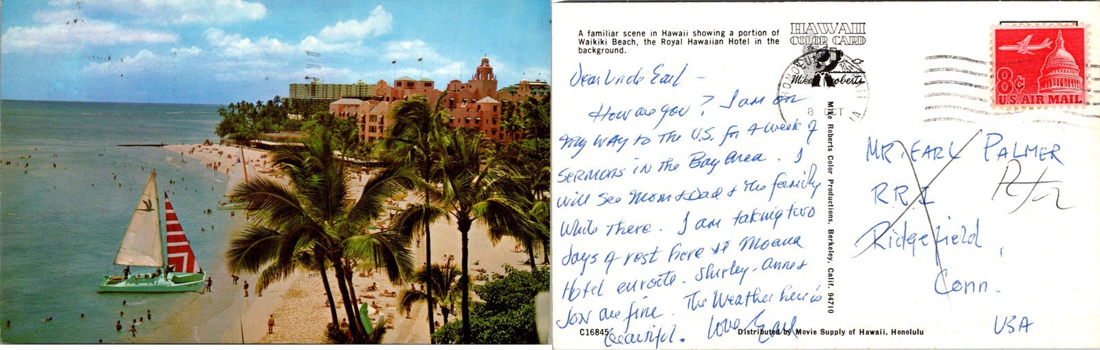 Waikiki Beach, & The Royal Hawaiin Hotel, HI. Postcards used 53736