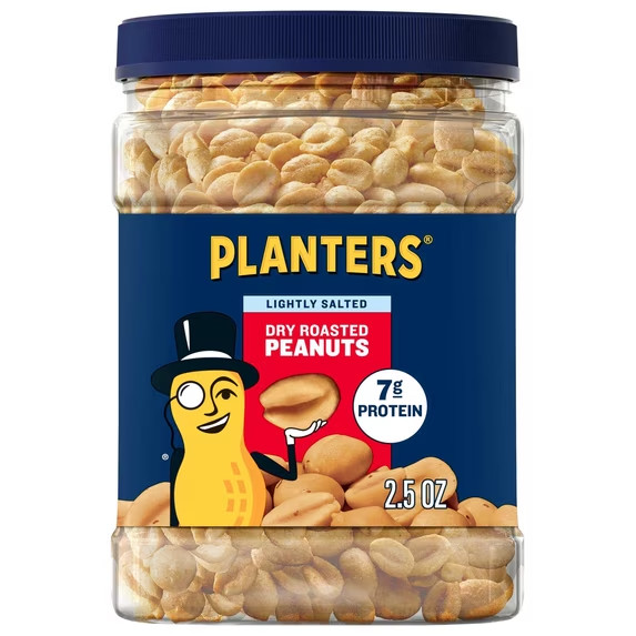 PLANTERS Lightly Salted Dry Roasted Peanuts, Party Snacks, Plant Based Protein,
