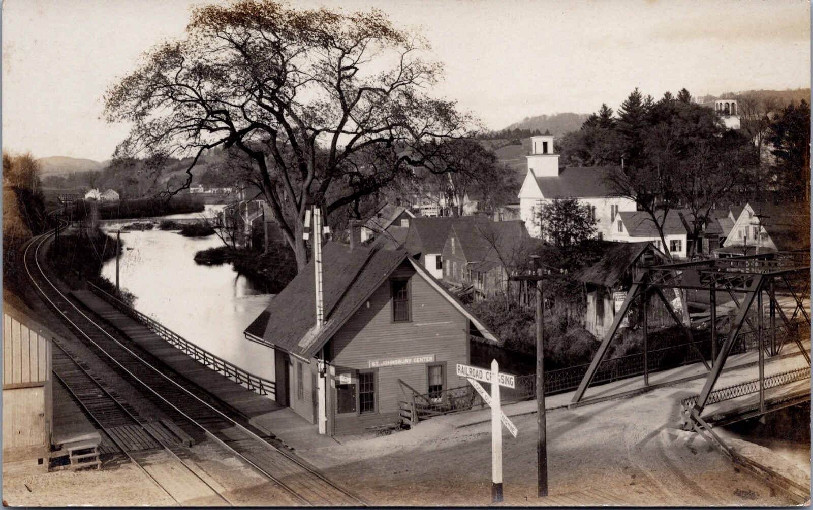 RPPC c1911 St. Johnsbury Center , Vermont Rail Road Crossing Postcard RPPC c1911 St. Johnsbury Center , Vermont Rail Road Crossing Postcard