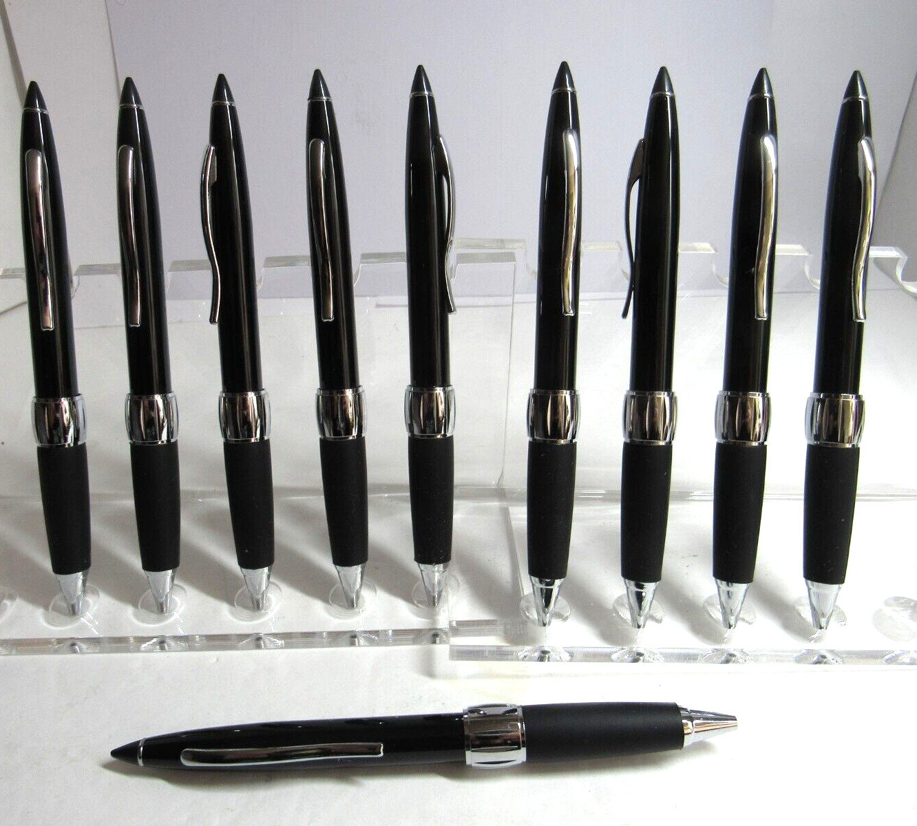 LOT OF 10 TERZETTI POINTER METAL BALLPOINT PENS-BLACK+RUBBERIZED GRIP