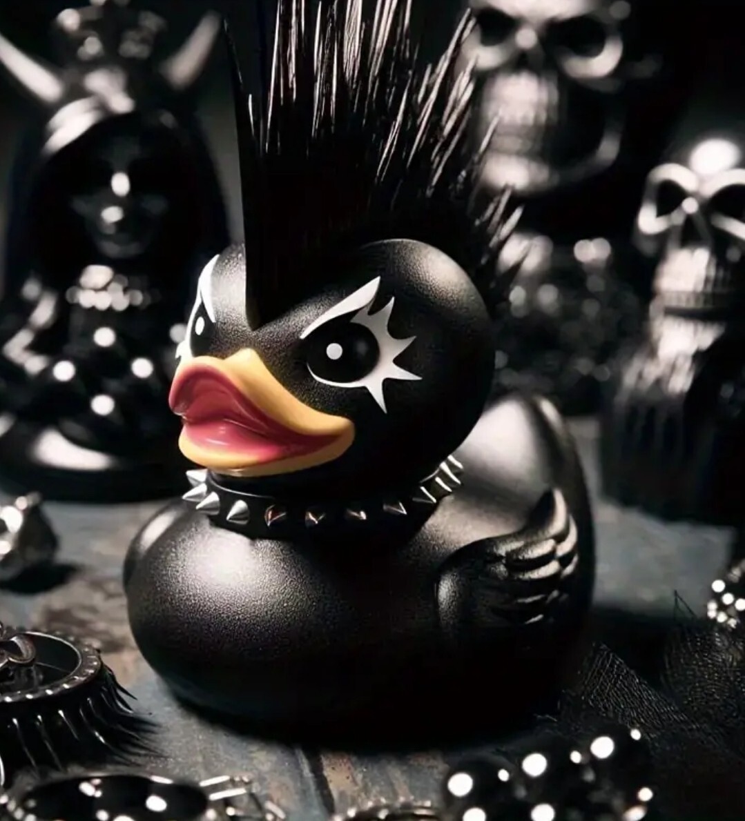 Gothic Punk Duck Statue - Resin Figurine, Halloween, Dark Sculpture...Rocker
