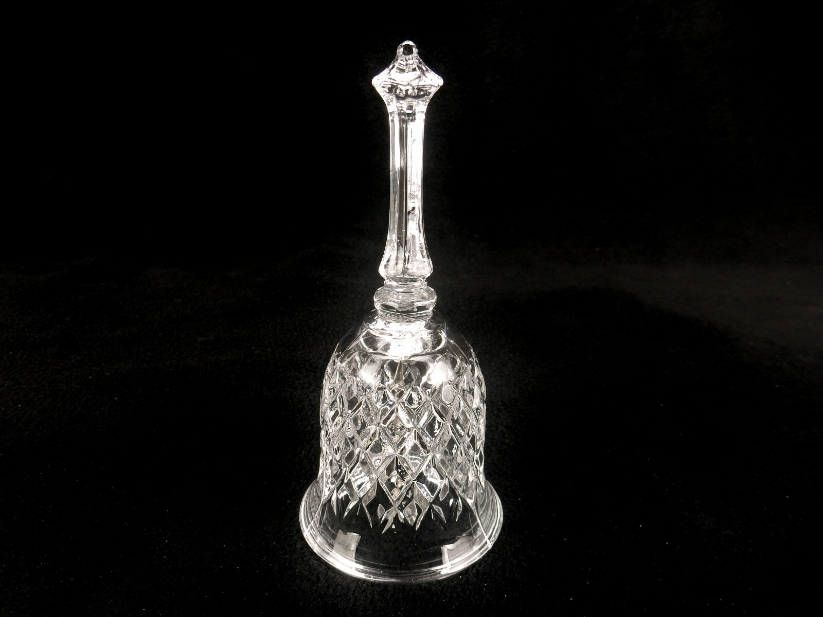 Vintage Glass Hand Dinner Bell, Crosscut Diamonds, Pressed Glass, Hexagon Handle